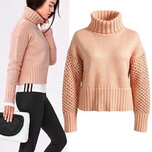 Derek Lam Athleta Cashmere Wool Sweater Sz M Peach Turtleneck Chunky Preppy